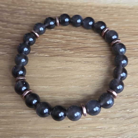 Gray Ice Obsidian Beads Bracelet, Stretch, Hand Crafted - Picture 6 of 8